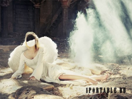  Шаблон для фотомонтажа - Ангел с крыльями упала с небес 