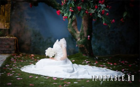  Женский шаблон - Под цветочным деревом со свадебным букетом 