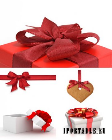 Набор красных подарочных бантов и коробок