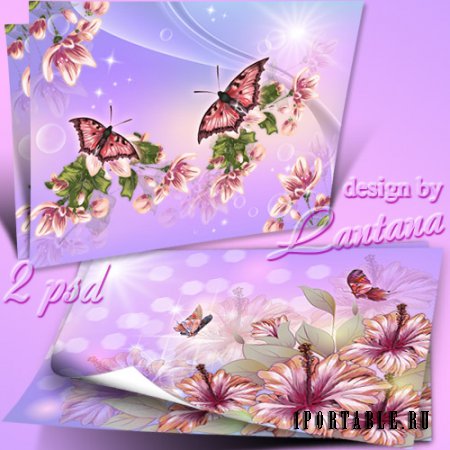 Многослойные фоны для фотошопа с цветами и бабочками