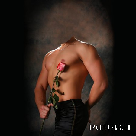  Шаблон psd мужской - Парень с красивым телом дарит розу 