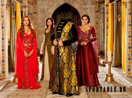  Шаблон для фотомонтажа - Богатый султан с девушками 