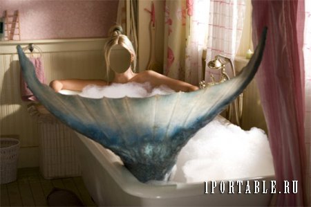  Шаблон для Photoshop - Русалка принимает ванну 