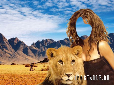  PSD шаблон для девушек - Девушка с красивым львом 