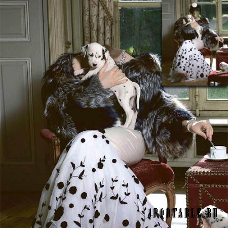  Шаблон psd - Девушка в платье с щенками 