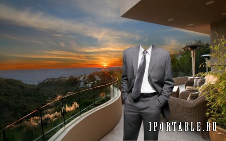  Шаблон для Photoshop - Прекрасный закат дома на террасе 