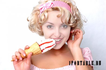  Женский шаблон - Кудрявая девушка с вкусной мороженкой 