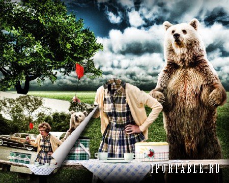 Прикольный костюм для фотошоп - Пикник с медведем