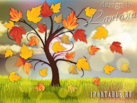 PSD исходник - Листопад, листопад, листья по ветру летят
