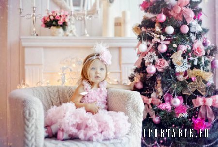  Детский шаблон - Маленькая принцесса возле новогодней ёлки 