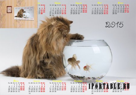  Календарь настенный - Котенок над рыбками 
