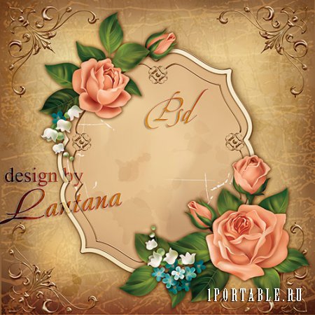 Psd исходник - Винтажная открытка с розами