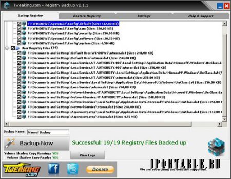 Registry Backup 2.1.1 En Portable - полная копия системного реестра Windows