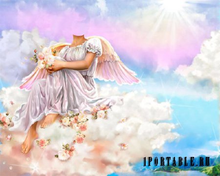  Шаблон для фото - Ангел на облаке с цветочками 