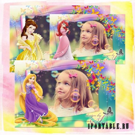  Детская фоторамка - Принцессы Диснея: Рапунцель, Русалочка Ариэль, Бель