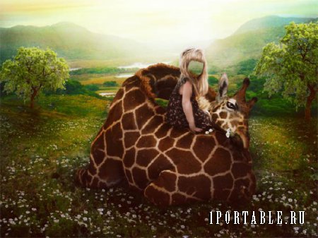  Шаблон для photoshop - Девочка и жираф 
