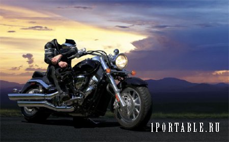  Шаблон для Photoshop - Байкер на мотоцикле 