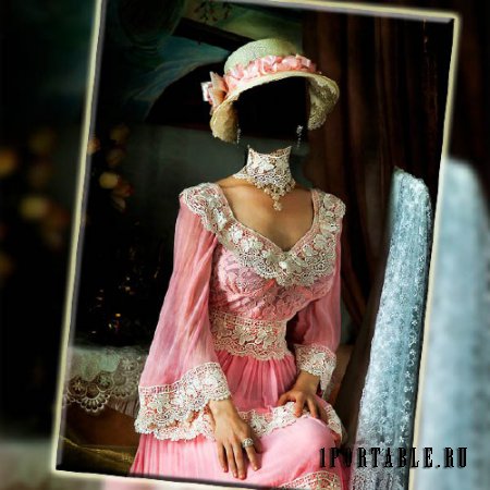 Шаблон psd - В розовом старинном женском платье 