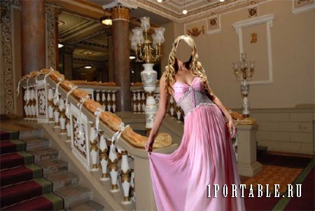  Шаблон для девушек - В длинном розовом платье в театре 