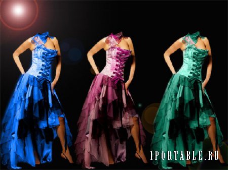 PSD шаблон для девушек - В платье разных цветов 