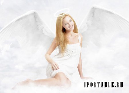  Photoshop шаблон - Ангел в облаках 