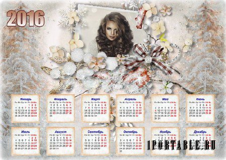Новогодний календарь с рамкой для фото - Серебром посыпает хозяйка-зима 