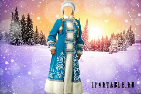  Шаблон для фотошопа - Снегурочка в синем костюме 