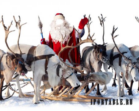  Photoshop шаблон - В костюме Деда Мороза с оленями 