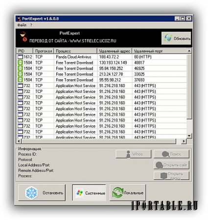 PortExpert 1.6.0.8 Rus Portable - мониторинг процессов, которые используют подключение к сети Интернет