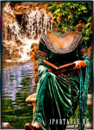 Photoshop - Девушка с книгой у водопада