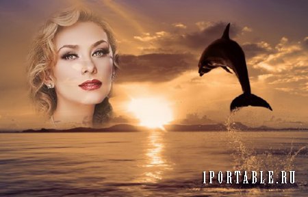  Фоторамка для фотошопа - Дельфин на закате 