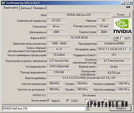 GPU-Z 0.8.7 Rus Portable by PortableApps - диагностика видеоадаптера