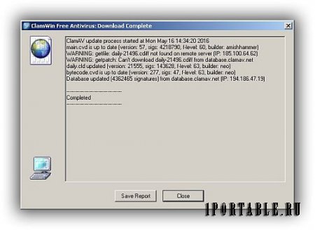 ClamWin Free Antivirus 0.99.1 En Portable - антивирусный сканер на основе Облачных технологий