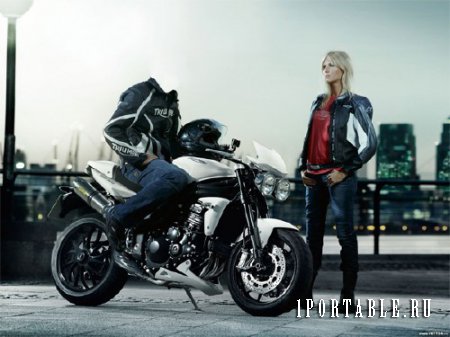  Photoshop шаблон - Байкер на мотоцикле с девушкой 