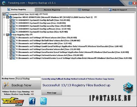 Registry Backup 3.5.0.1 En Portable - полная копия системного реестра Windows