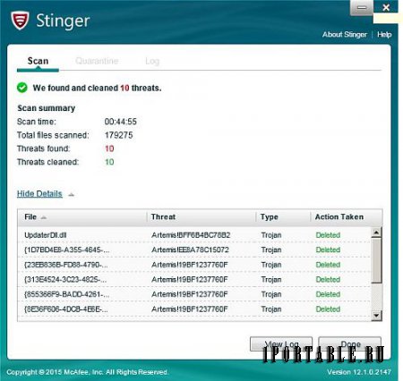 McAfee Labs Stinger 12.1.0.2170 En Portable - удаление компьютерных вирусов