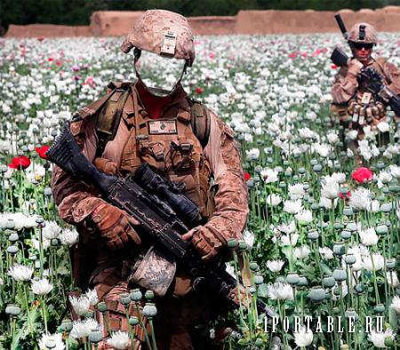 Шаблон для фотошопа - Солдаты на маковом поле
