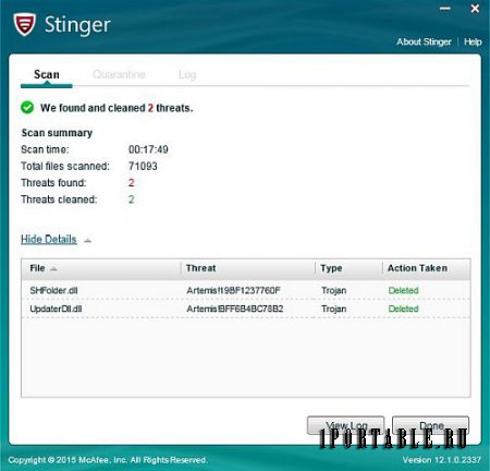McAfee Labs Stinger 12.1.0.2337 En Portable - удаление компьютерных вирусов
