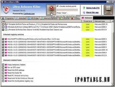 Ultra Adware Killer 5.8.0.0 En Portable - обнаружение потенциально вредоносного ПО