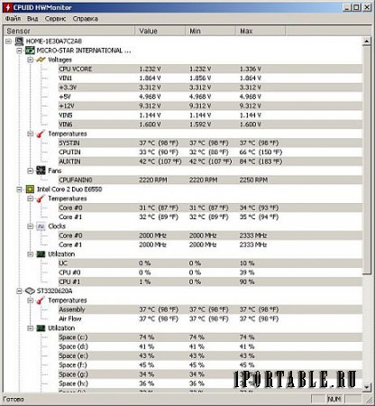 HWMonitor 1.31 Portable by Loginvovchyk - отображение и мониторинг параметров ключевых компонентов компьютера