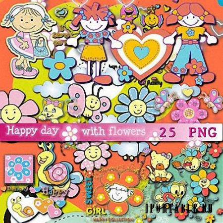 Картинки png -  Счастливый день с цветами