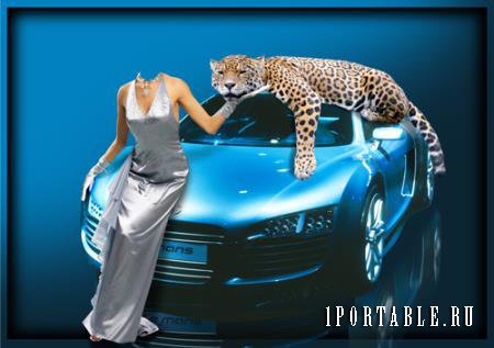 Фотошаблон psd - Девушка с ягуаром