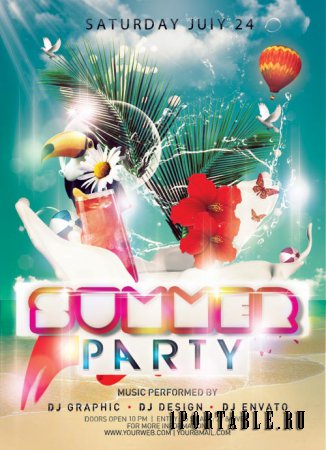 Summer party psd flyer template