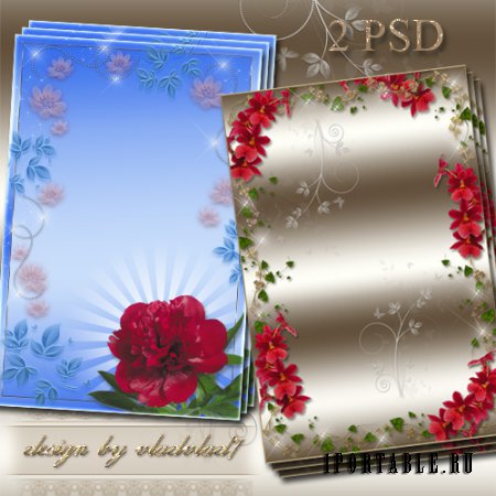 Цветочные рамки для фотошопа - Пион и красные орхидеи