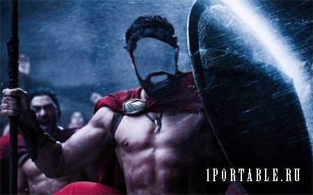  Шаблон для фотошопа - Спартанец под дождем в бою 