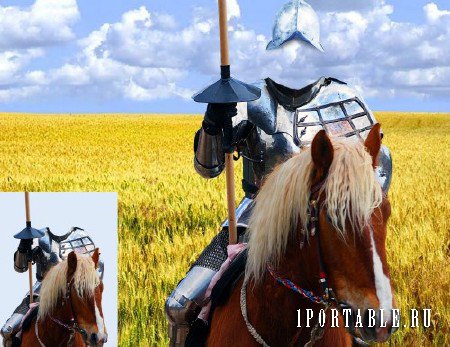 Многослойный шаблон для фотошопа - Рыцарь на пшеничном поле