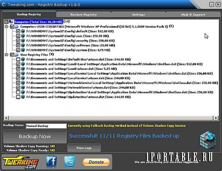 Registry Backup 1.8.0 Portable - полная копия системного реестра Windows