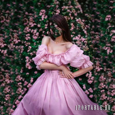  Шаблон женский - В розовом платье среди цветов 