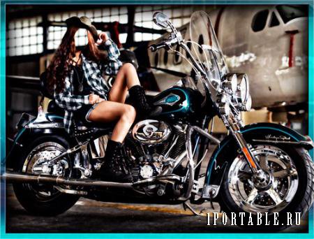 Psd шаблон - Девушка на супер мотоцикле