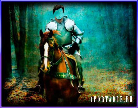 Фотошаблон для фото - Рыцарь на коне в лесу